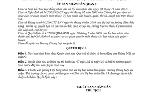 Quyết định 31/2008/QĐ-UBND Quy chế tổ chức và hoạt động của Phòng Nội vụ quận 9