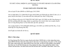 Quyết định 2662/2008/QĐ-UBND chức năng quyền hạn tổ chức Sở Công Thương Phú Thọ