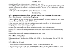 Nghị định 105/2008/NĐ-CP mức trợ cấp, phụ cấp ưu đãi đối với người có công với cách mạng