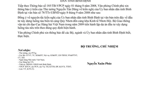 Thông báo 257/TB-VPCP ý kiến Thủ tướng Nguyễn Tấn Dũng kiến nghị UBND tỉnh Bình Định