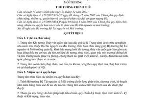 Quyết định 128/2008/QĐ-TTg chức năng, nhiệm vụ, quyền hạn và cơ cấu tổ chức Trung tâm khí tượng thủy văn quốc gia thuộc Bộ Tài nguyên và Môi