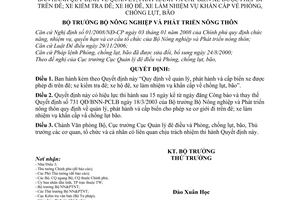 Quyết định 92/2008/QĐ-BNN quản lý, phát hành và cấp biển xe được phép đi trên đê; kiểm tra đê; hộ đê, làm nhiệm vụ khẩn cấp về phòng, chống lụt, bão