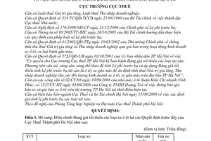 Quyết định 13061/QĐ-CT-THNVDT bổ sung bảng giá tối thiểu ô tô