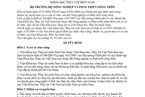 Quyết định 2862/QĐ-BNN-TCCB chức năng, nhiệm vụ, quyền hạn cơ cấu tổ chức Viện Khoa học Thủy lợi Việt Nam