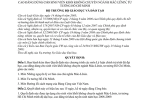 Quyết định 52/2008/QĐ-BGDĐT chương trình Lý luận chính trị đại học,cao đẳng dùng cho sinh viên khối không chuyên ngành Mác-Lênin, tư tưởng Hồ Chí Minh
