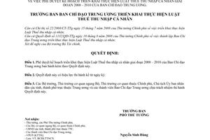 Quyết định 03/QĐ-BCĐLTTNCN phê duyệt kế hoạch triển khai thực hiện Luật Thuế thu nhập cá nhân giai đoạn 2008 – 2010