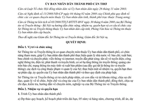 Quyết định 88/2008/QĐ-UBND chức năng nhiệm vụ Sở Thông tin truyền thông Cần Thơ
