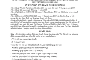 Quyết định 4041/QĐ-UBND duyệt nhiệm vụ điều chỉnh quy hoạch chung xây dựng quận Thủ Đức, thành phố Hồ Chí Minh