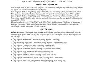 Quyết định 1247/QĐ-BNV kiện toàn Tổ công tác thực hiện Đề án 30 đơn giản hóa thủ tục hành chính quản lý nhà nước Bộ Nội vụ 2007 – 2010