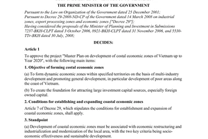 Decision No. 1353/QD-TTg of September 23, 2008, approving the project "master plan on development of coastal economic zones of Vietnam up to year 2020".