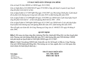 Quyết định 2297/QĐ-UBND 2008 bổ sung quy hoạch phát triển thương mại Quảng Bình