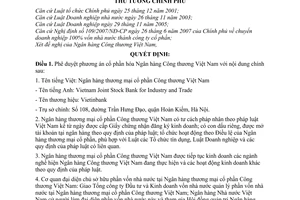 Quyết định 1354/QĐ-TTg phê duyệt phương án cổ phần hóa ngân hàng công thương Việt Nam