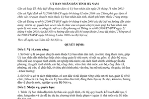 Quyết định 17/2008/QĐ-UBND quy định chức năng nhiệm vụ quyền hạn cơ cấu tổ chức
