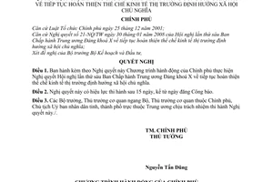 Nghị quyết 22/2008/NQ-CP thực hiện Nghị quyết Hội nghị lần thứ sáu Ban Chấp hành Trung ương Đảng hoàn thiện thể chế kinh tế thị trường định hướng XHCN