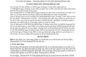 Quyết định 15/2008/QĐ-UBND quy định chức năng, nhiệm vụ, quyền hạn và cơ cấu tổ chức Sở Lao động – Thương binh và Xã hội thành phố Hà Nội