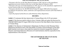 Decision No. 2131/QD-NHNN of September 25, 2008, on the base interest rate in Vietnam dong