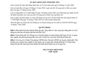 Quyết định 1530/2008/QĐ-UBND cung cấp đăng phát xử lý thông tin báo chí Phú Yên