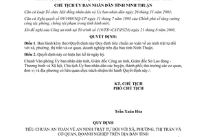 Quyết định 5750/QĐ-UBND 2008 tiêu chuẩn an toàn an ninh trật tự xã cơ quan doanh nghiệp Ninh Thuận