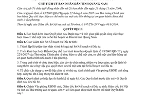 Quyết định 3137/QĐ-UBND 2008 Danh mục thời gian giải quyết công việc theo cơ chế một cửa Quảng Nam