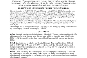 Quyết định 94/2008/QĐ-BNN "chương trình trọng điểm phát triển và ứng dụng công nghệ sinh học trong nông nghiệp và phát triển nông thôn đến 2020"