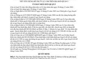 Quyết định 01/2008/QĐ-UBND quy định trình tự và thủ tục phê duyệt quy hoạch chi tiết xây dựng đô thị tỷ lệ 1/500 trên địa bàn quận 5