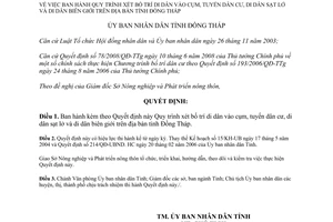 Quyết định 1046/QĐ-UBND.HC năm 2008 di dân vào cụm tuyến dân cư di dân sạt lở biên giới Đồng Tháp