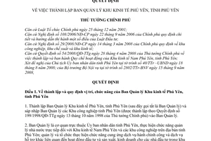 Quyết định 1373/QĐ-TTg  thành lập Ban quản lý khu kinh tế Phú Yên, tỉnh Phú Yên