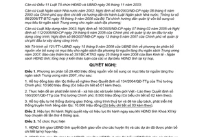 Nghị quyết 233/2008/NQ-HĐND phân bổ nguồn vốn bổ sung từ nguồn tăng thu ngân sách 2007 Sơn La