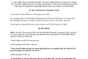 : Quyết định 139/2008/QĐ-UBND sửa đổi phân cấp quản lý tổ chức biên chế cán bộ công viên Bắc Ninh