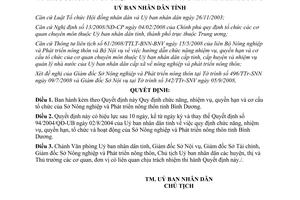 Quyết định 51/2008/QĐ-UBND chức năng nhiệm vụ Sở Nông nghiệp Bình Dương