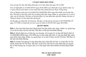 Quyết định 52/2008/QĐ-UBND chức năng nhiệm vụ Sở Văn hóa Thể thao Du lịch Bình Dương