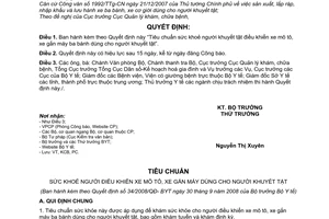 Quyết định 34/2008/QĐ-BYT Tiêu chuẩn sức khoẻ người khuyết tật điều khiển xe mô tô, xe gắn máy ba bánh dùng cho người khuyết tật