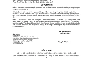 Quyết định 33/2008/QĐ-BYT Tiêu chuẩn sức khoẻ người điều khiển phương tiện giao thông cơ giới đường bộ