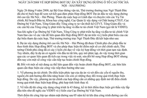 Thông báo 437/TB-BGTVT kết luận Thứ trưởng Ngô Thịnh Đức Hợp đồng BOT dự án xây dựng đường ôtô cao tốc Hà Nội Hải Phòng