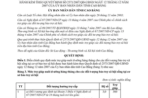 Quyết định 2087/2008/QĐ-UBND mức trợ giúp nuôi dưỡng bảo trợ xã hội Cao Bằng