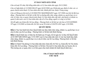 Quyết định 53/2008/QĐ-UBND chức năng nhiệm vụ Sở Lao động Bình Dương