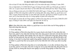 Quyết định 2412/QĐ-UBND 2008 chức năng nhiệm vụ quyền hạn cơ cấu Sở Nông nghiệp Khánh Hòa