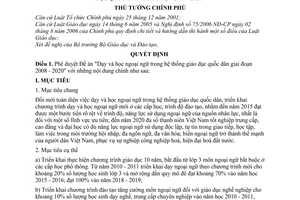 Quyết định 1400/QĐ-TTg phê duyệt đề án "dạy và học ngoại ngữ trong hệ thống giáo dục quốc dân giai đoạn 2008 - 2020"