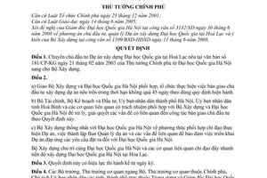 Quyết định 1404/QĐ-TTg chuyển chủ đầu tư dự án xây dựng Đại học quốc gia Hà Nội tại Hòa Lạc