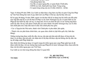 Công văn  3207/BNG-LS quy định mới của Pháp trong việc cấp thị thực