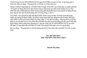 Công văn 3591/LĐTBXH-LĐTL giải quyết lao động dôi dư đối với Xí nghiệp Phà Bến Tre