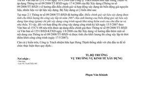 Công văn 213/BXD-KTXD Hướng dẫn áp dụng TT 09/2008/TT-BXD điều chỉnh giá và hợp đồng xây dựng
