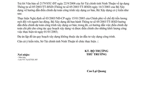 Công văn  2063/BXD- KTXD hướng dẫn thực hiện TT 05/2003/TT-BXD điều chỉnh dự toán công trình xây dựng cơ bản