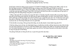 Công văn  6867/VPCP-KTN Kế hoạch triển khai Dự án đầu tư xây dựng cảng cửa ngõ quốc tế Hải Phòng