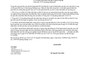 Công văn  5802/SYT-NVY tích cực điều trị, điều tra và báo cáo khẩn tình hình bệnh nhân ngộ độc rượu cấp