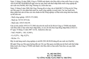 Công văn  9840/BCT-CNNg áp thuế suất thuế NK muối công nghiệp