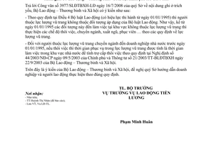 Công văn  3789/LĐTBXH-LĐTL  chế độ thôi việc người lao động có thời gian phục vụ trong lực lượng vũ trang