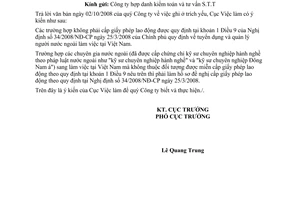 Công văn  303/CVL-PBHTN-QLLD Cấp giấy phép lao động cho người nước ngoài làm việc tại Việt Nam