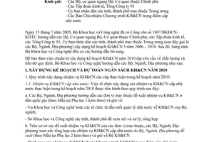 Công văn  2644/BKHCN-KHTC Hướng dẫn xây dựng kế hoạch KH&CN 2010