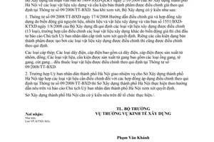 Công văn  236/BXD-KTXD Hướng dẫn điều chỉnh giá theo qui định  TT 09/2008/TT-BXD